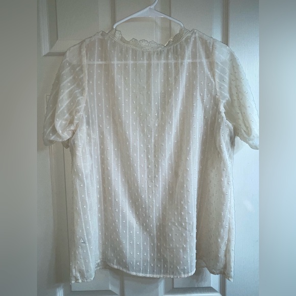 White dot lace contrast vneck blouse large - Picture 5 of 5